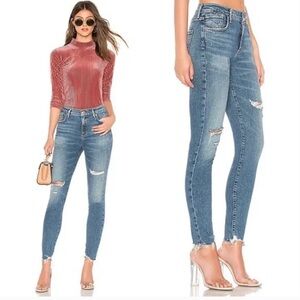Revolve AGOLDE Sophie High Rise Skinny Crop Jeans In Recess Distressed Raw Hem
